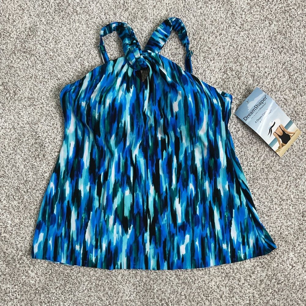DreamShaper by MiracleSuit High Neck Tankini Top Sz 8 (M) Blue Resortwear Beach